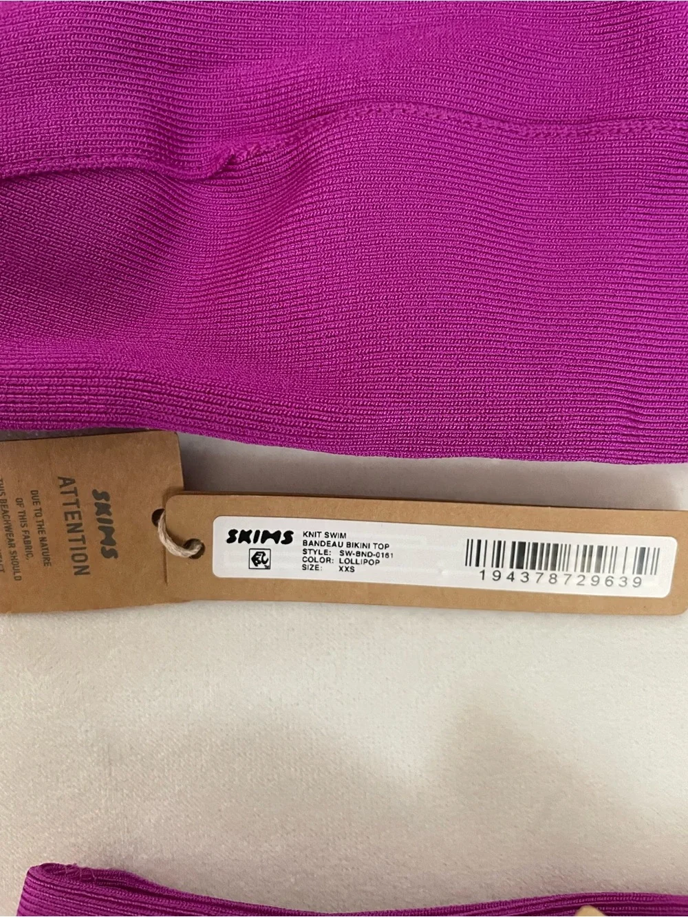 SKIMS 2Pc SET Knit Swim Bandeau Bikini Top & Bottom Lollipop Magenta Size XXS